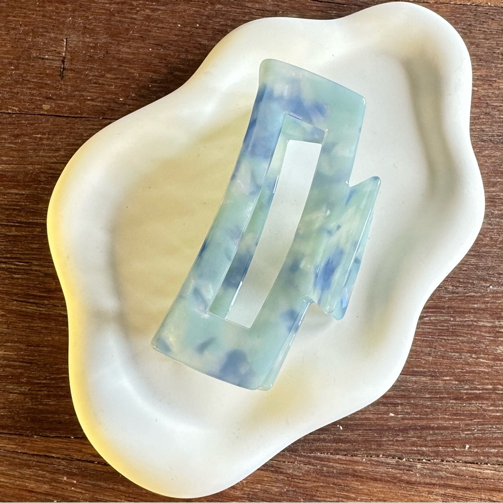 Acetate Rectangle Hair Claw Clip Blue Marble Minimalist Large 4" Hair Clip - Picture 2 of 4